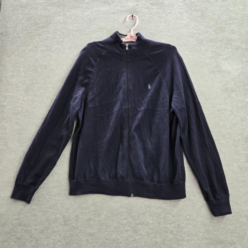 Ralph Lauren Men Sweatshirt L Blue Long Sleeve Full Zip Logo Cotton